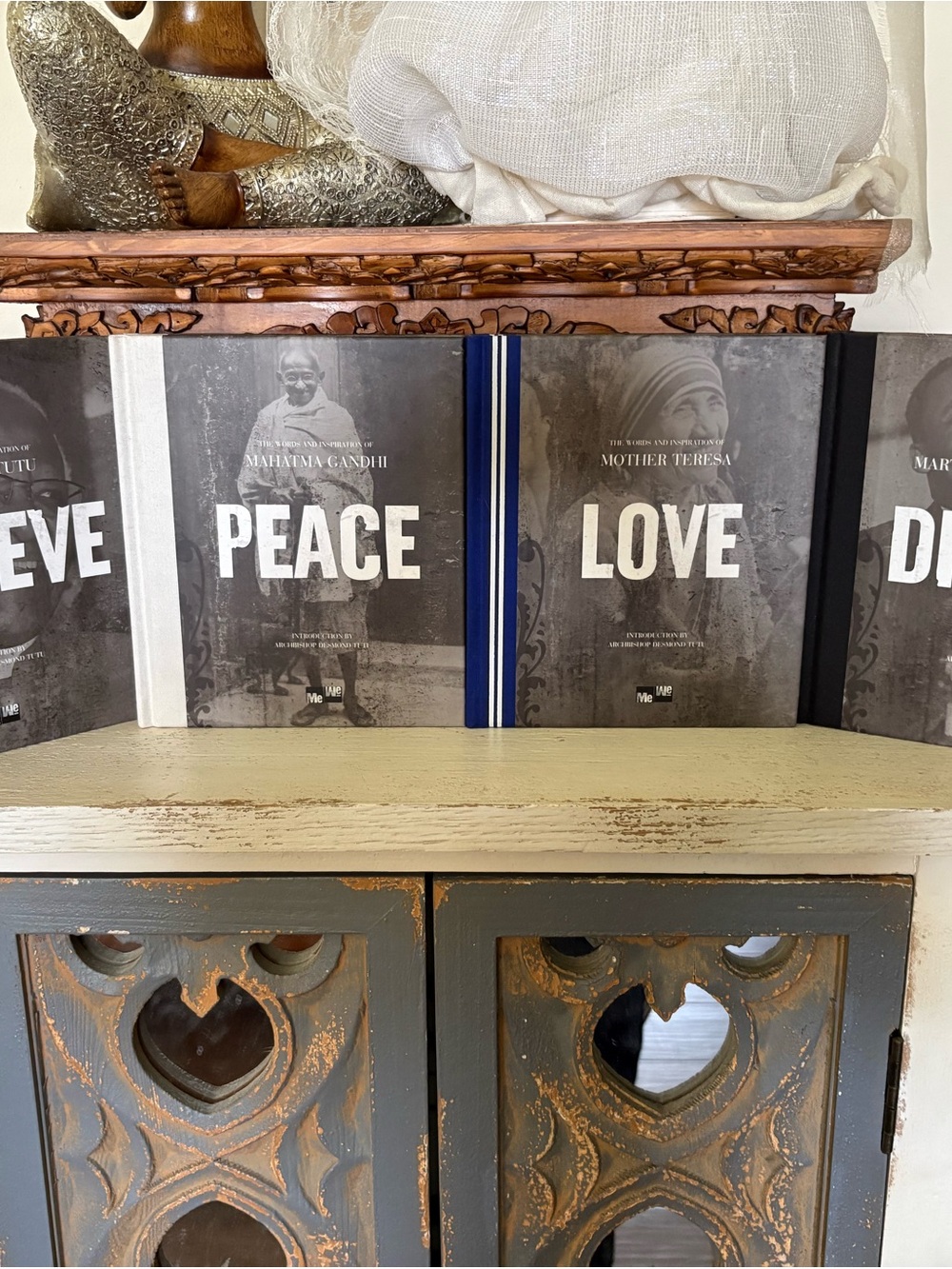 Peace & Love Decorative Book Set - Gray with Blue and White Accents
